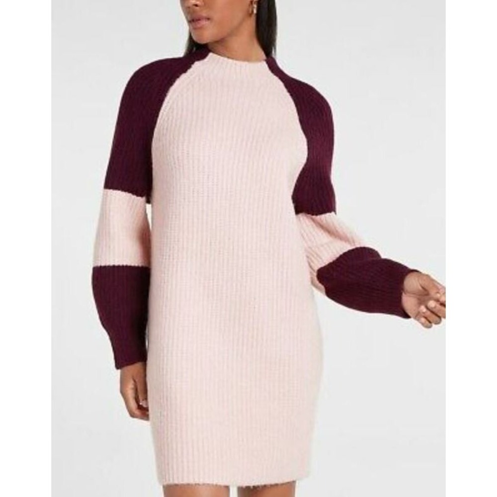 Express Womens Pink Purple Colorblock Ribbed Sweater Dress Small 07876508 NEW
